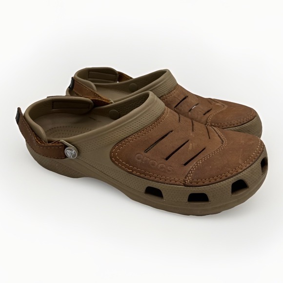 CROCS Other - Crocs Yukon Vista Clogs Khaki Brown Leather Slip On Adjustable Men's 12
